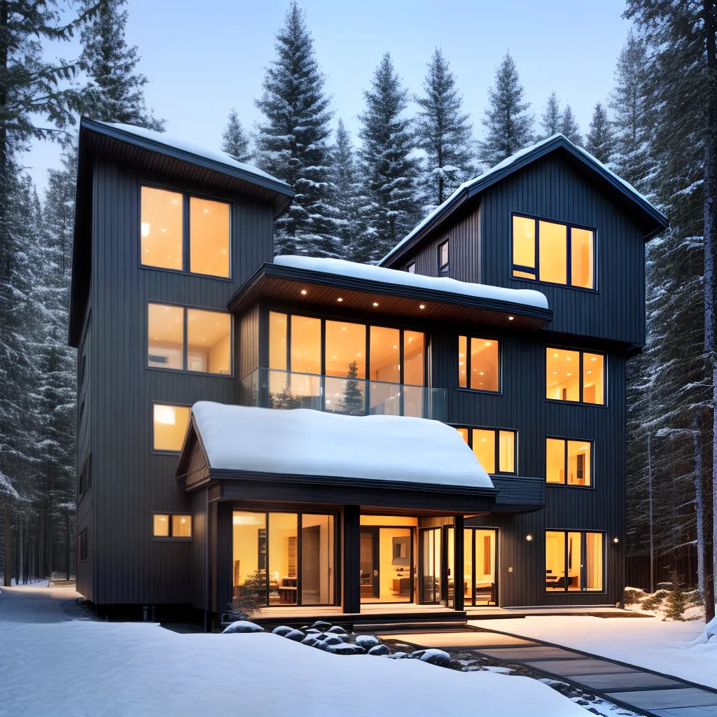 casa escandinava neve paisagem minimalista