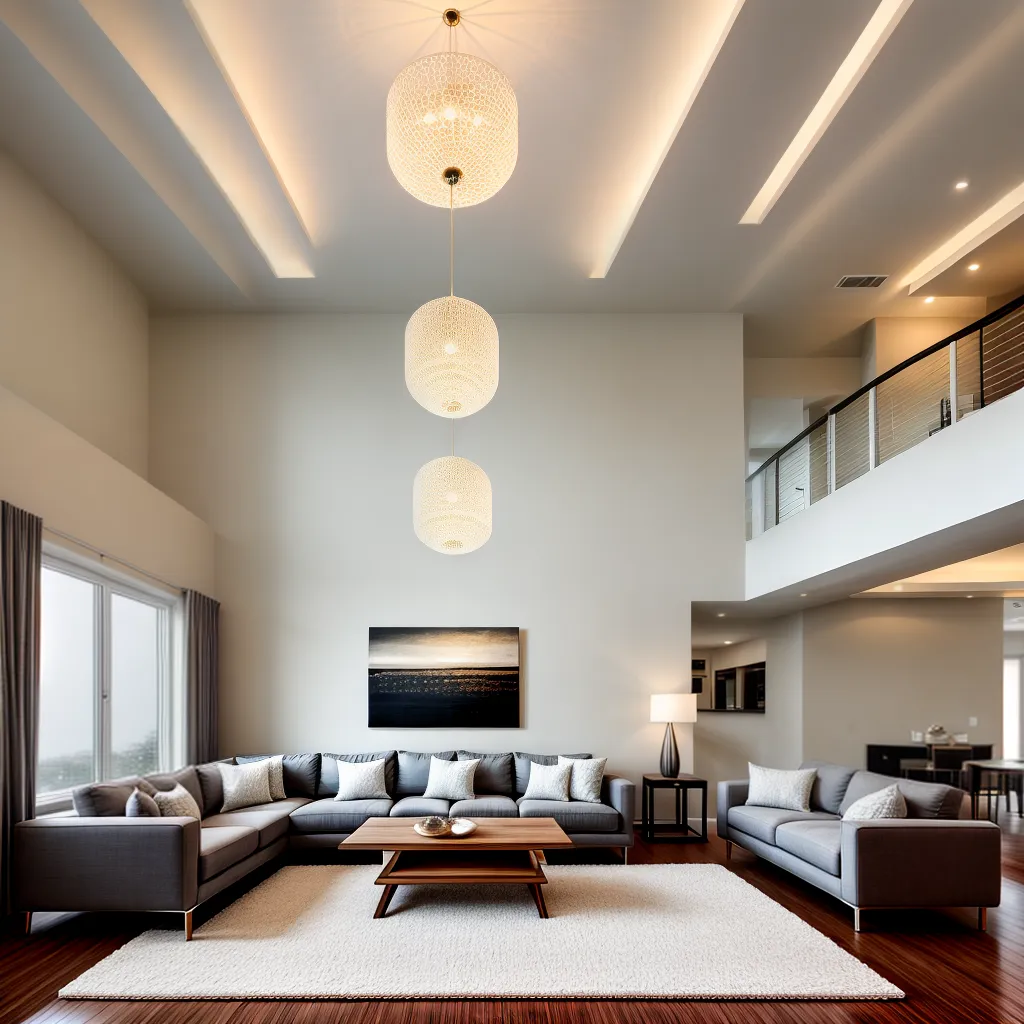 sala estar teto alto lustre pendentes 1