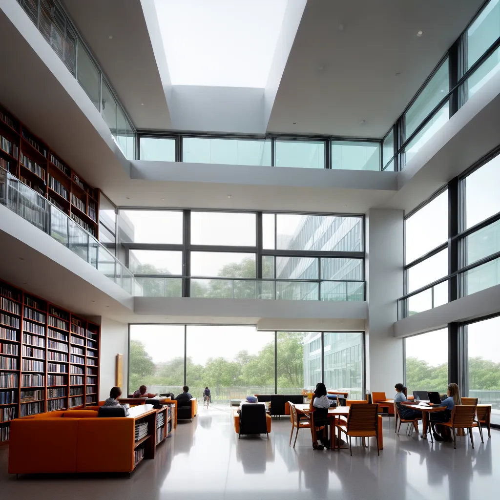biblioteca moderna janelas livros iluminados