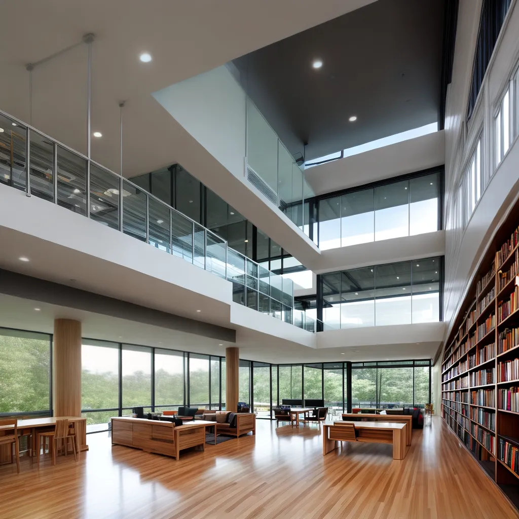 biblioteca moderna janelas luz natural 1