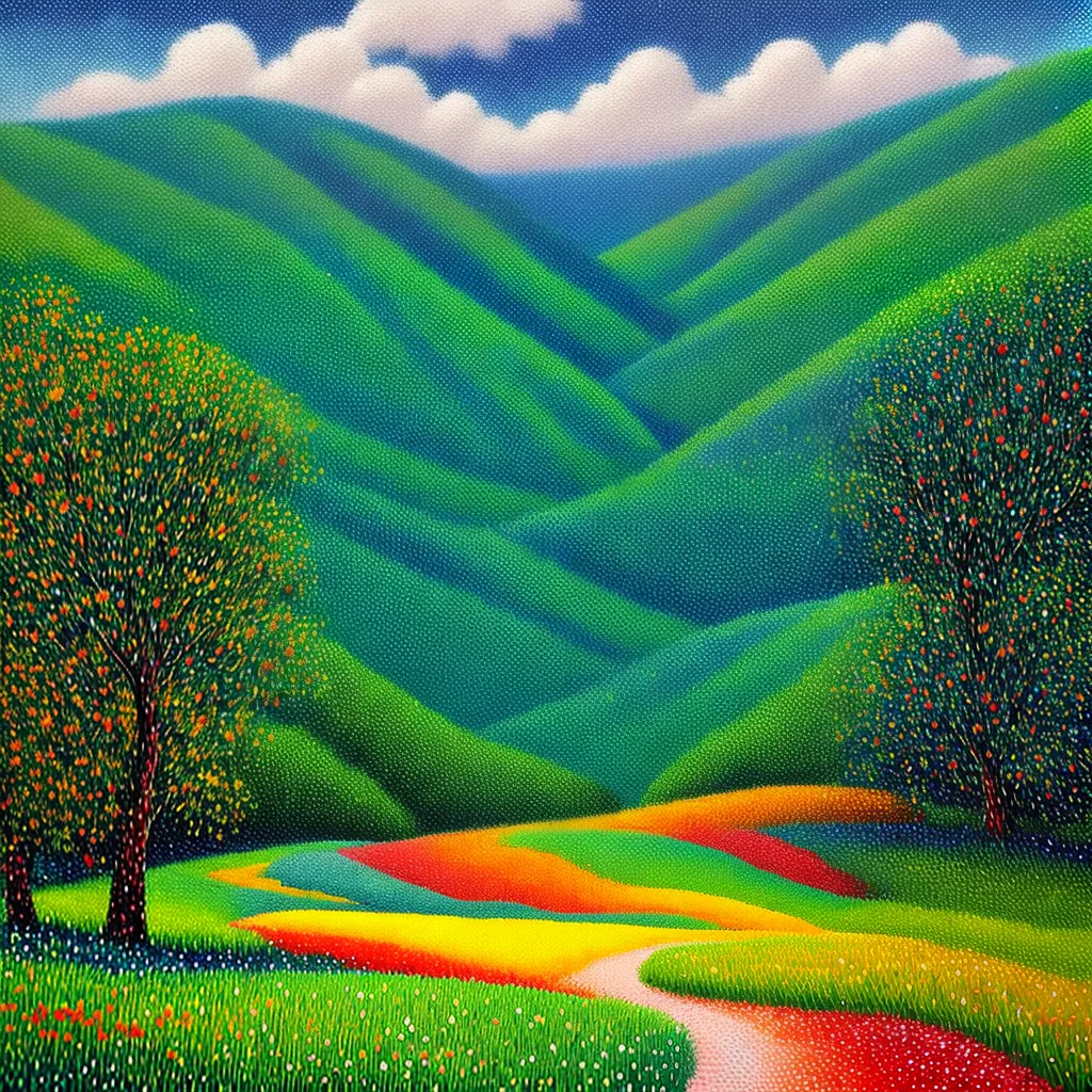 pintura pontilhismo paisagem colorida