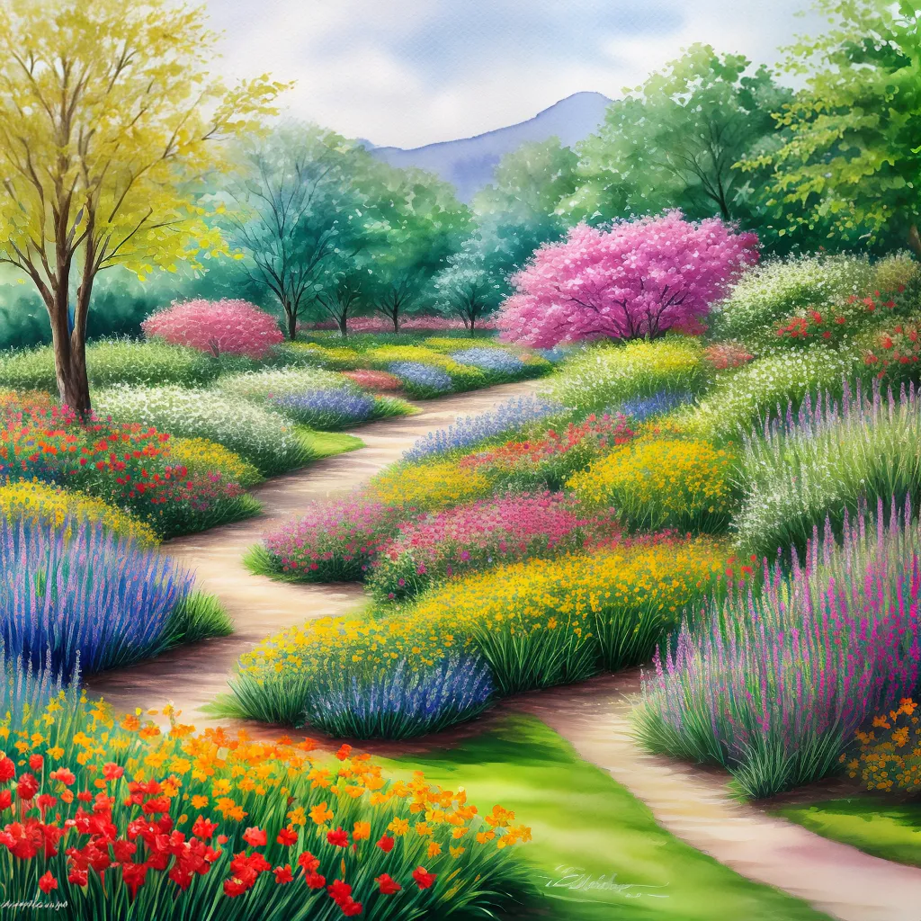 pintura aquarela jardim flores
