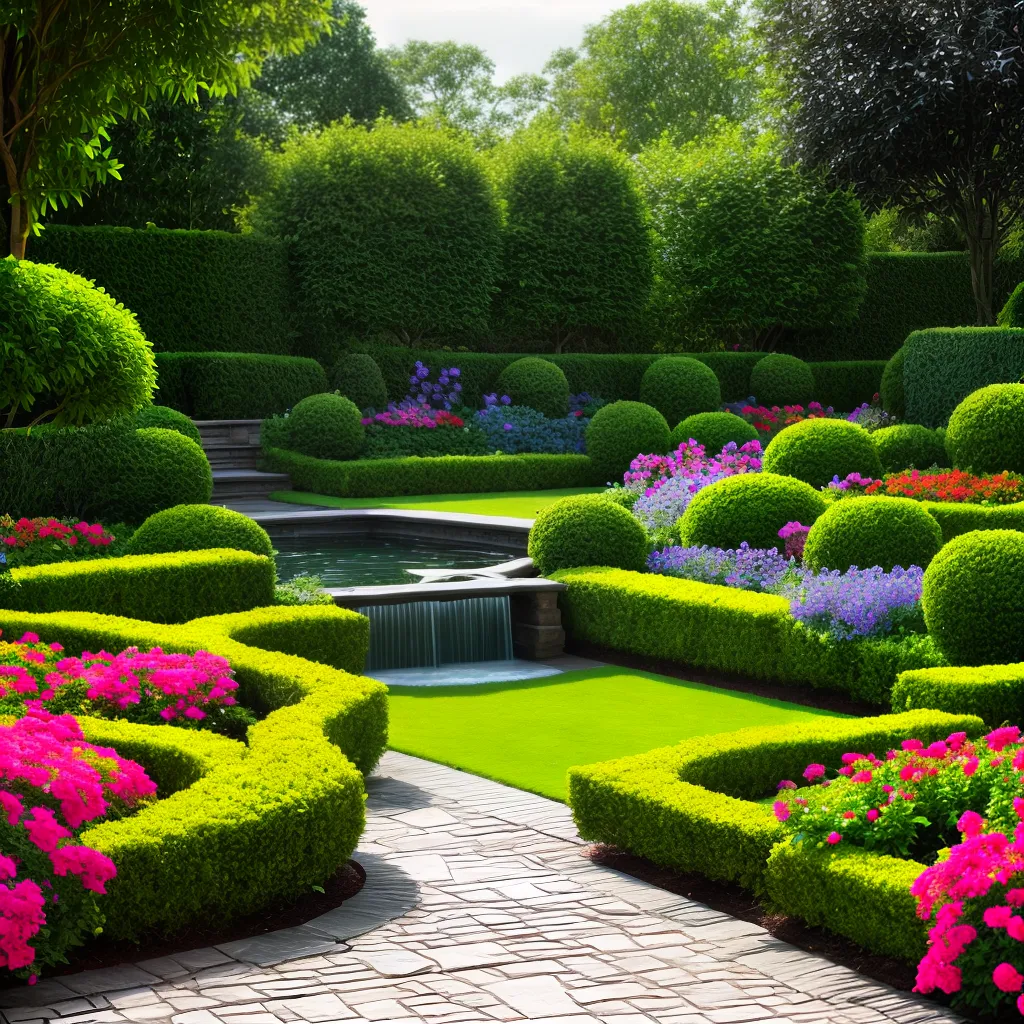 jardim esculpido flores fonte arquitetura