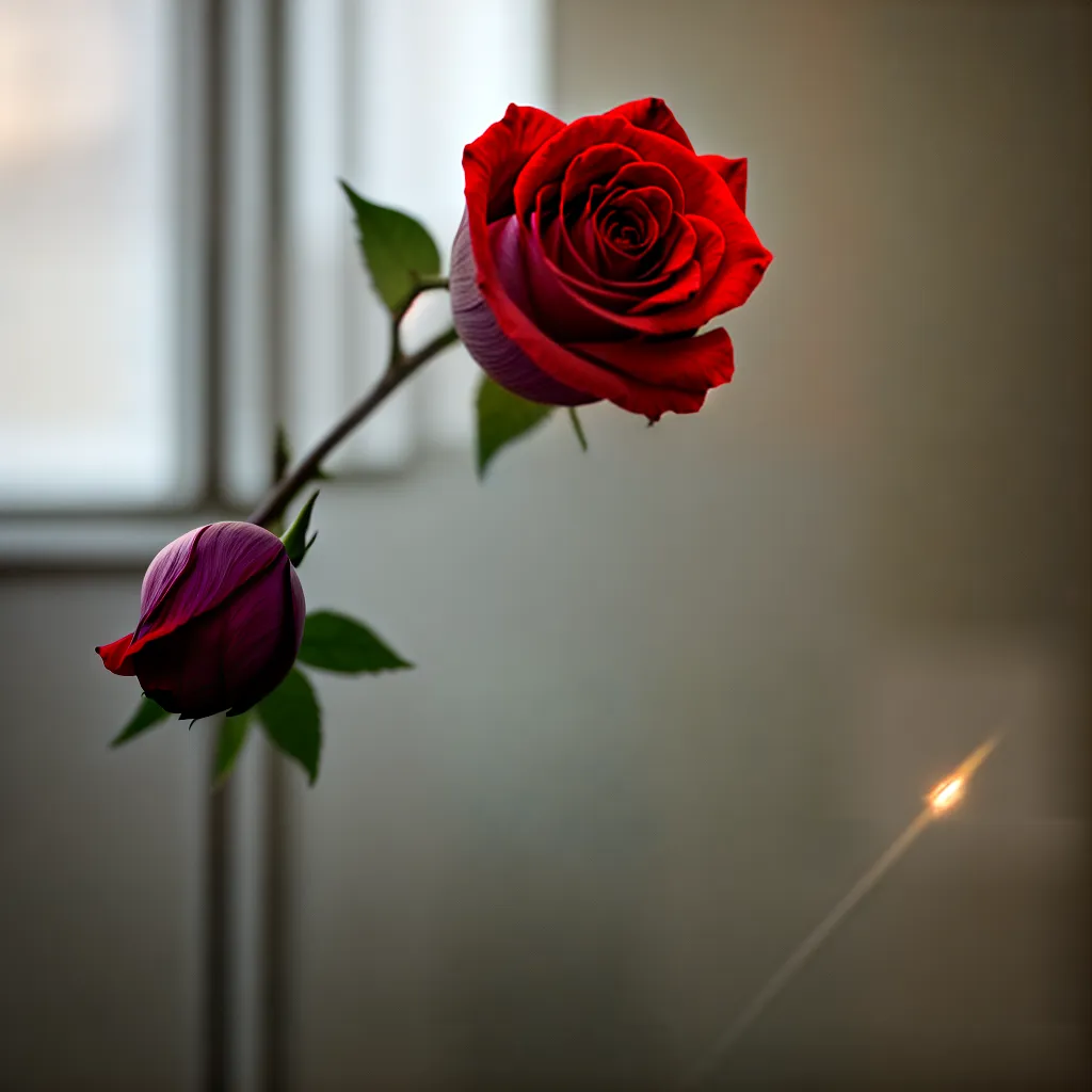 rosa vermelha luz sol janela