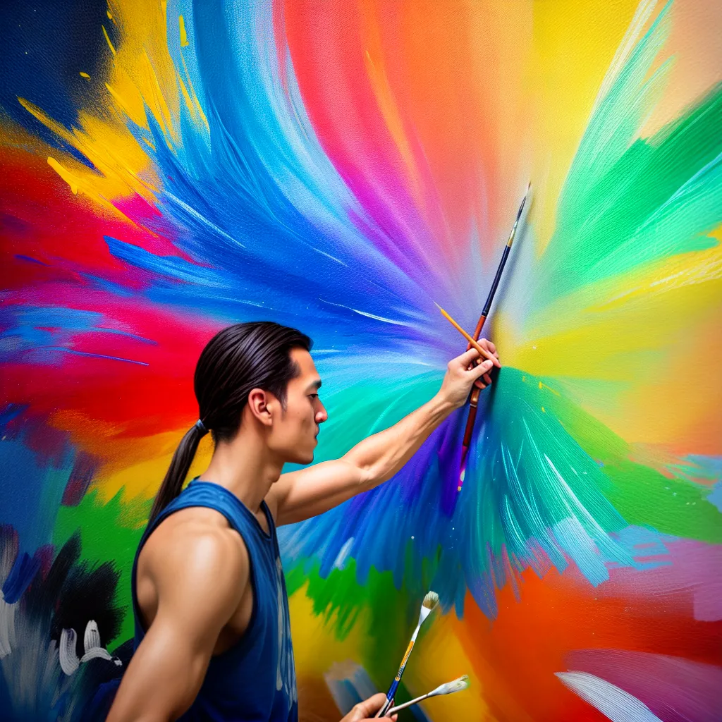 artista iniciante pintando mural colorido