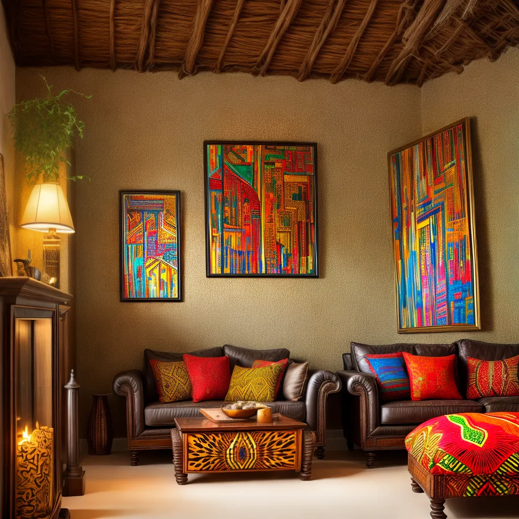 sala decorada arte africana vibrante