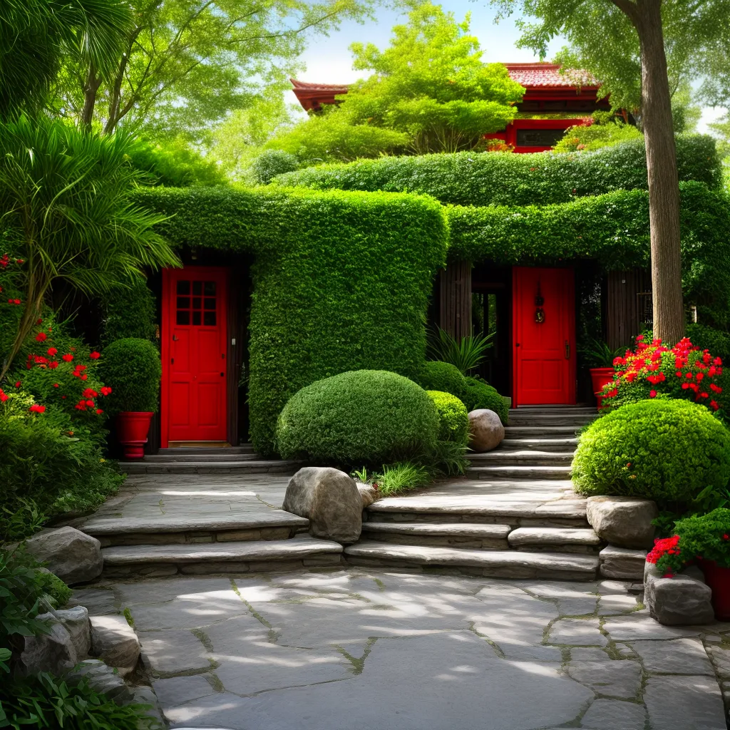 entrada feng shui porta vermelha jardim