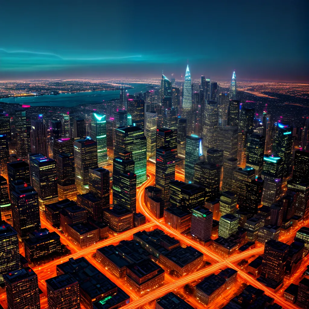 cidade futurista neon carros voadores 2