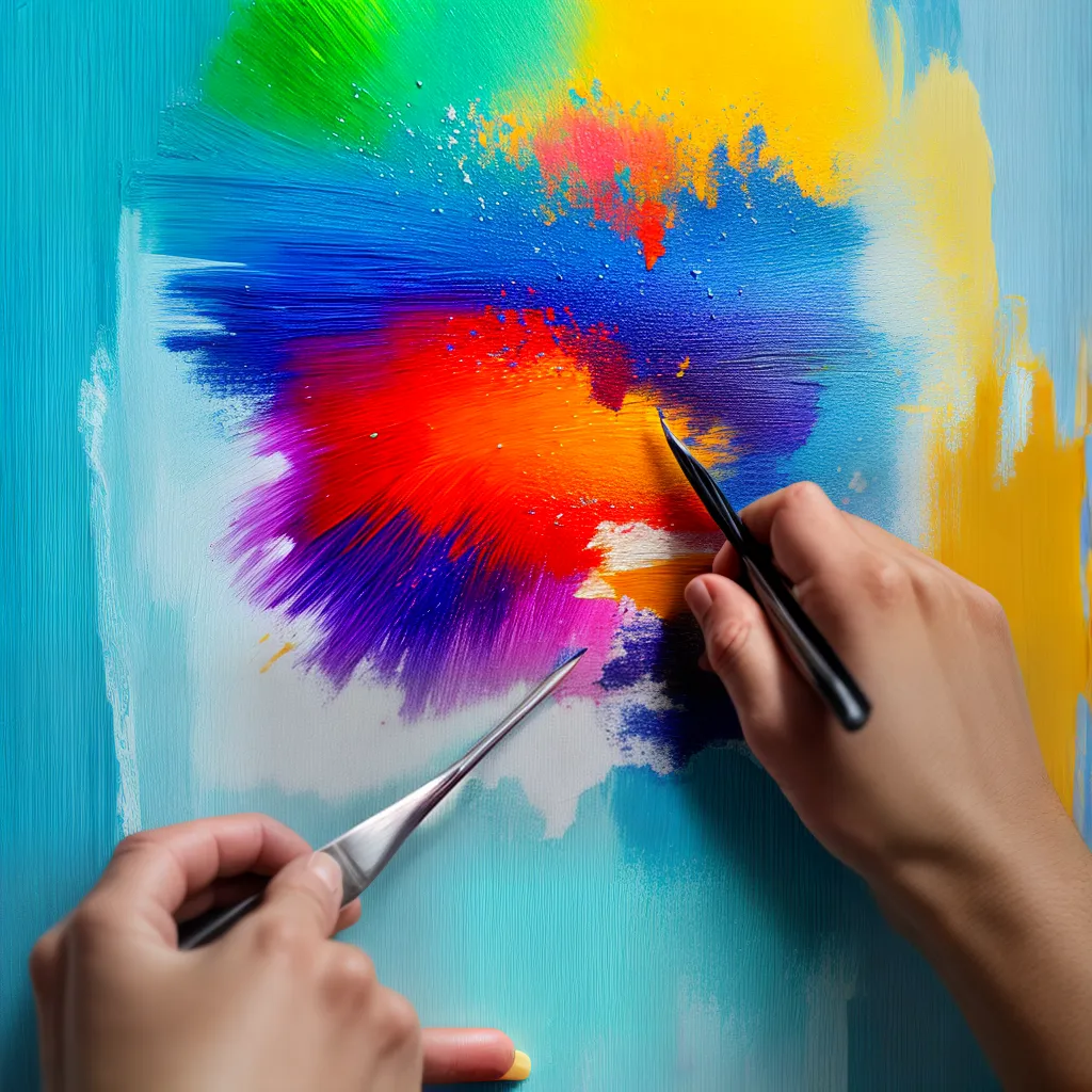 mao artista paleta raspar tela