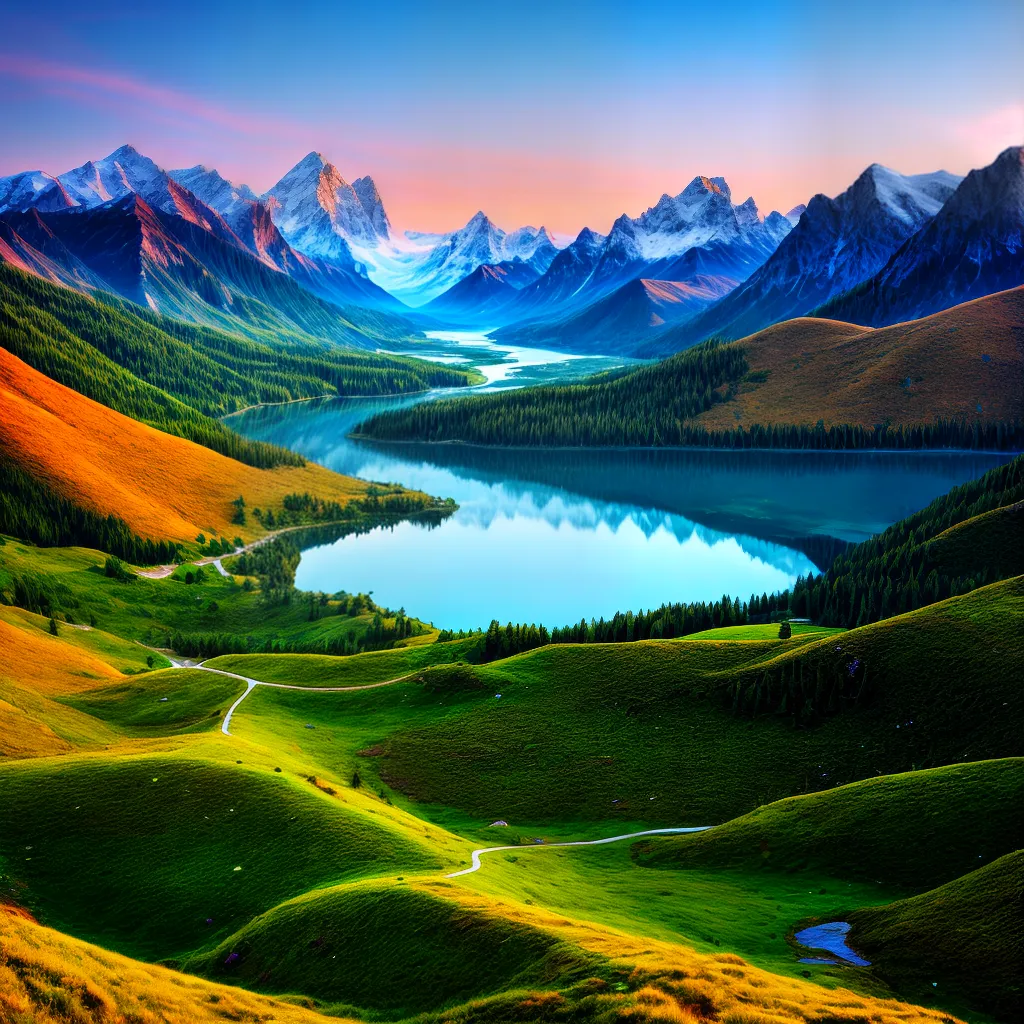 montanhas pico neve vale lago montanhas pico neve vale lago