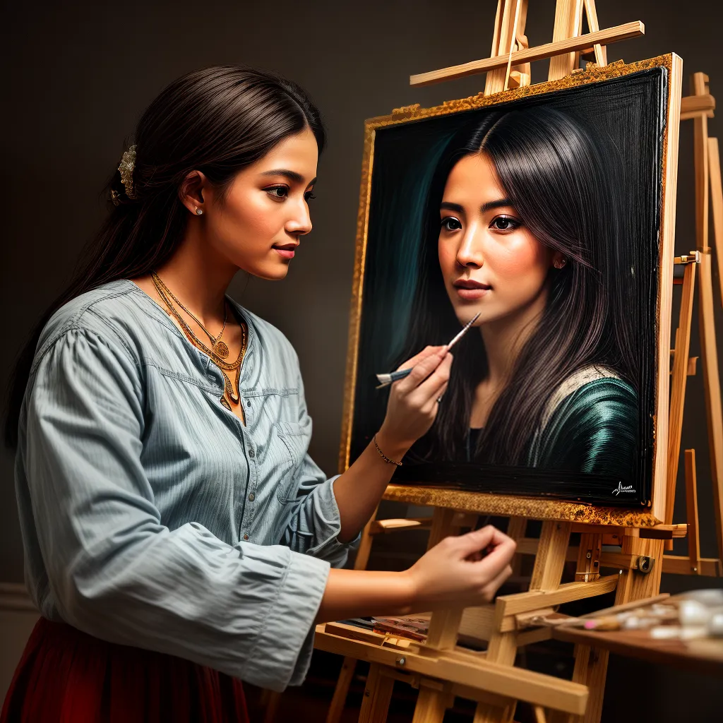 easel pintura pincel mulher retrato
