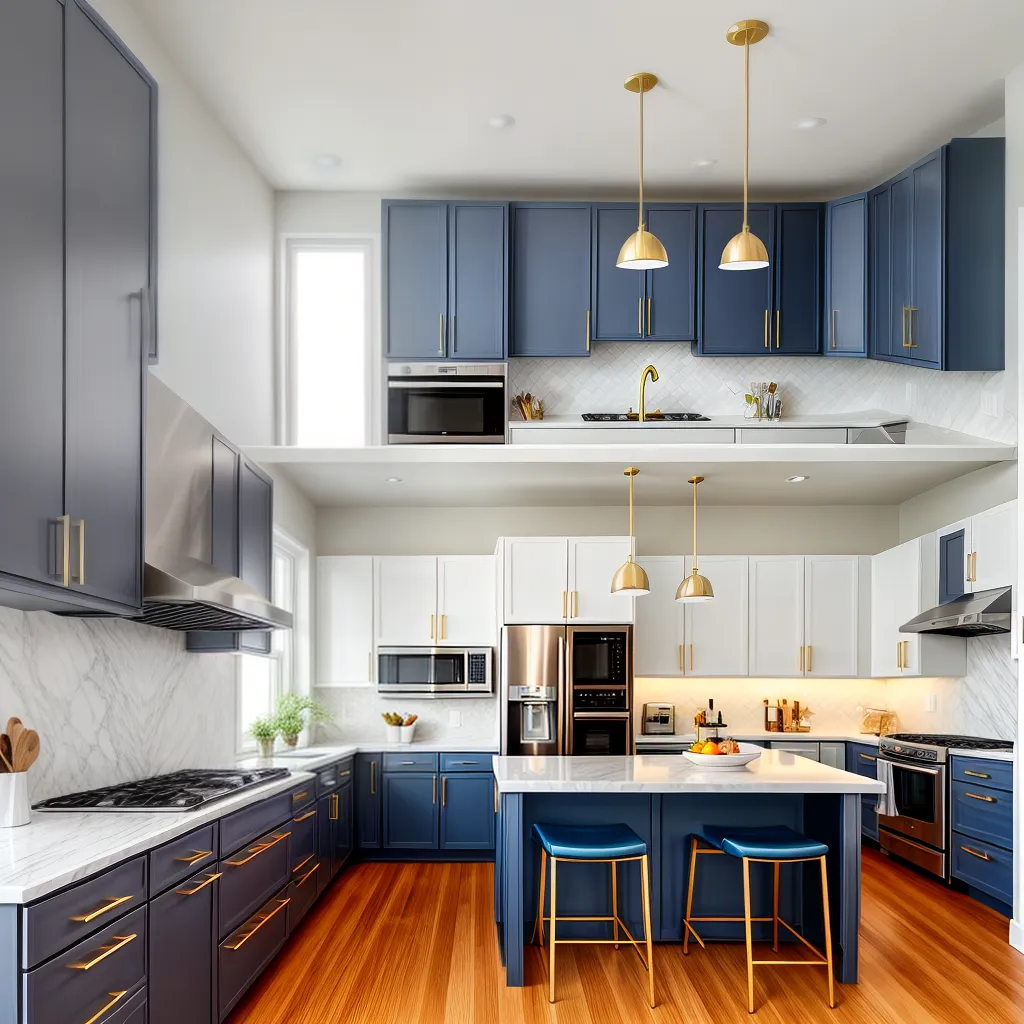 cozinha moderna branco azul geometrico