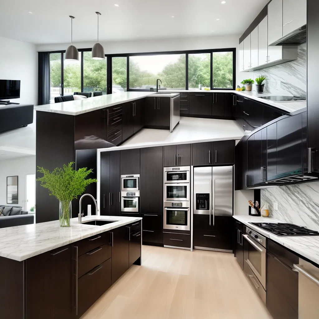 cozinha moderna marmore preto aco plantas