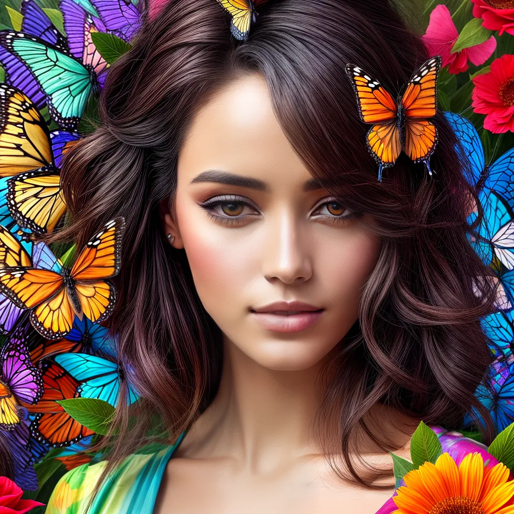 pintura mulher flores borboletas misterio