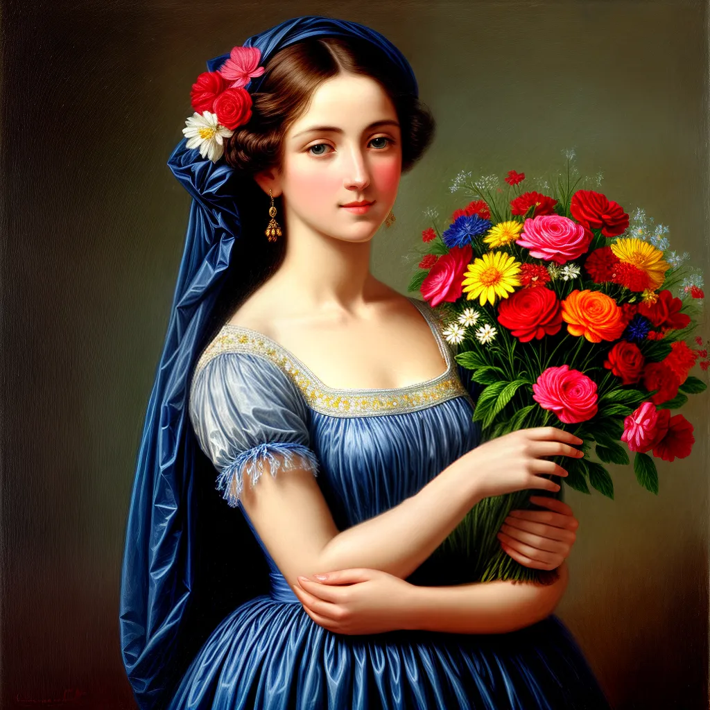 pintura mulher buque flores simbolismo