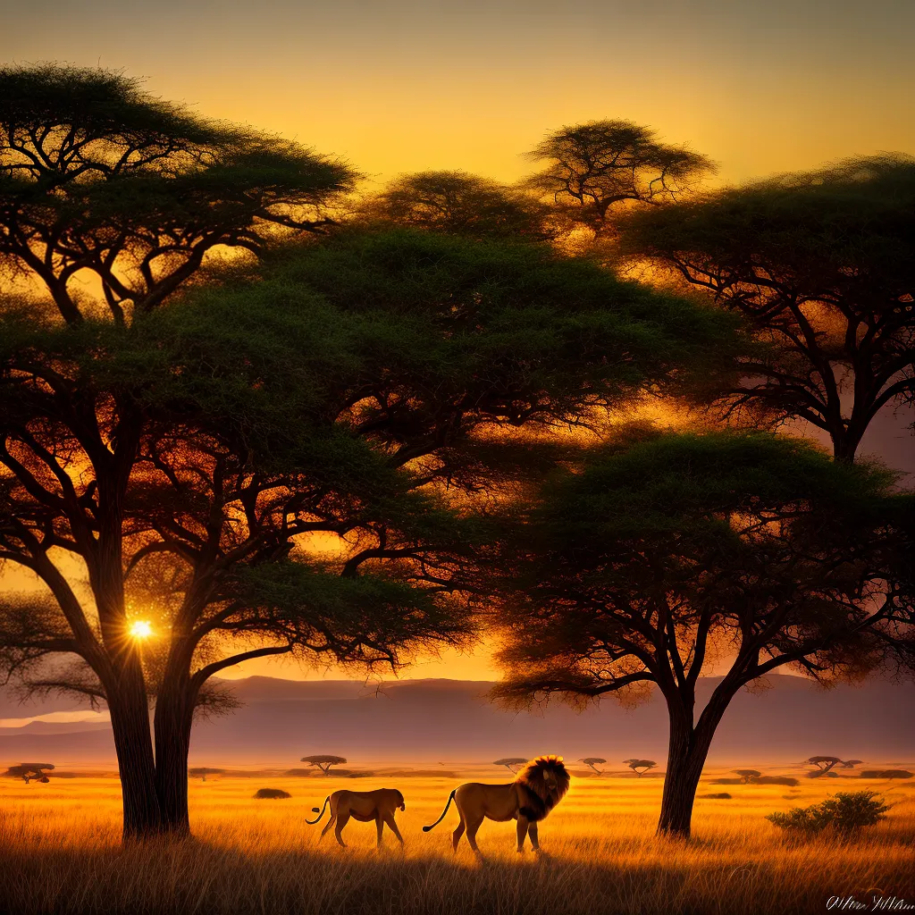 papel de parede leao savana por do sol papel de parede leao savana por do sol