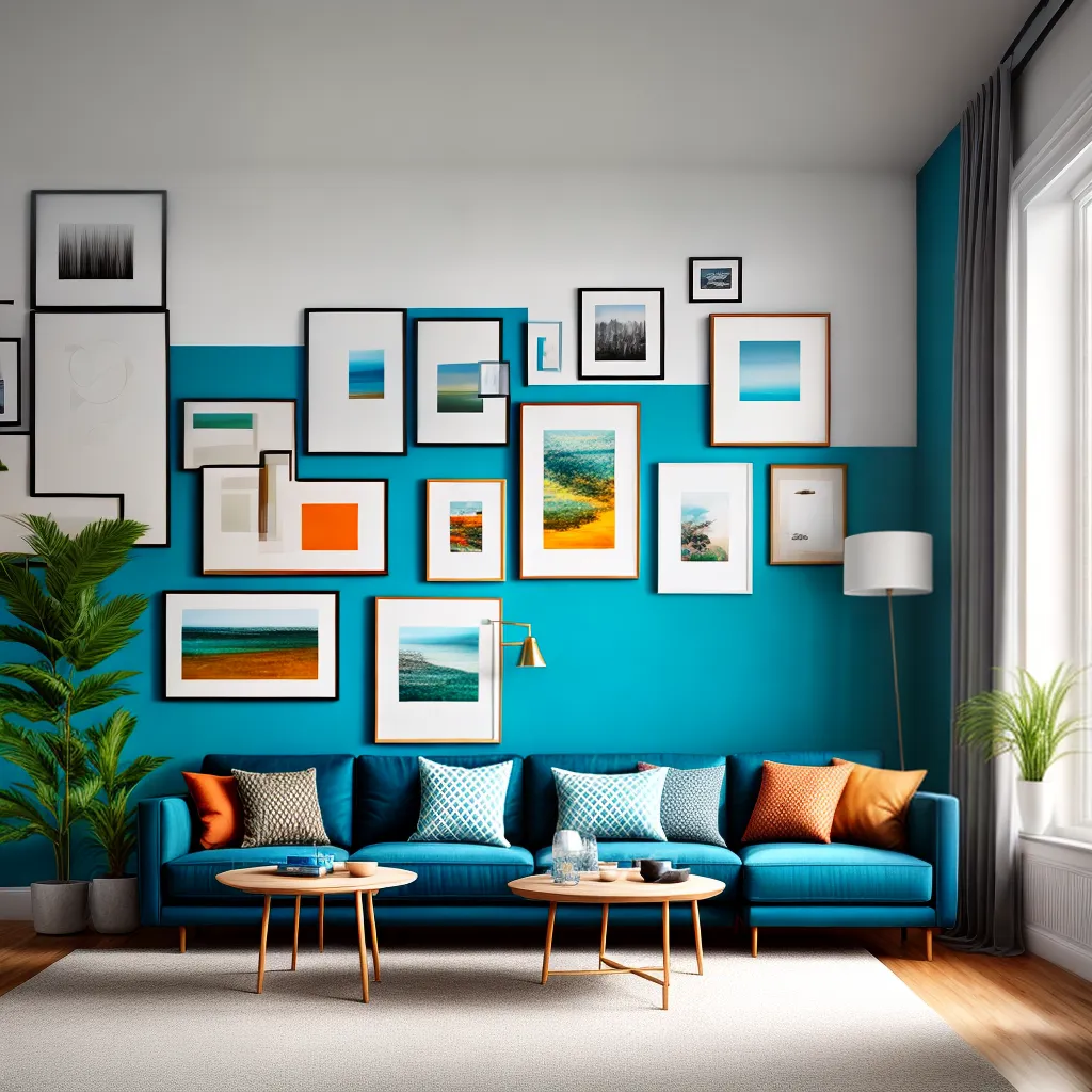 sala vibrante sofa azul paleta cores