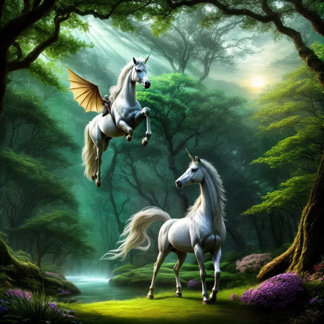 papel de parede floresta mistica unicornio dragao
