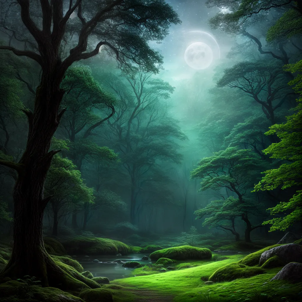 floresta mistica luar criaturas magicas
