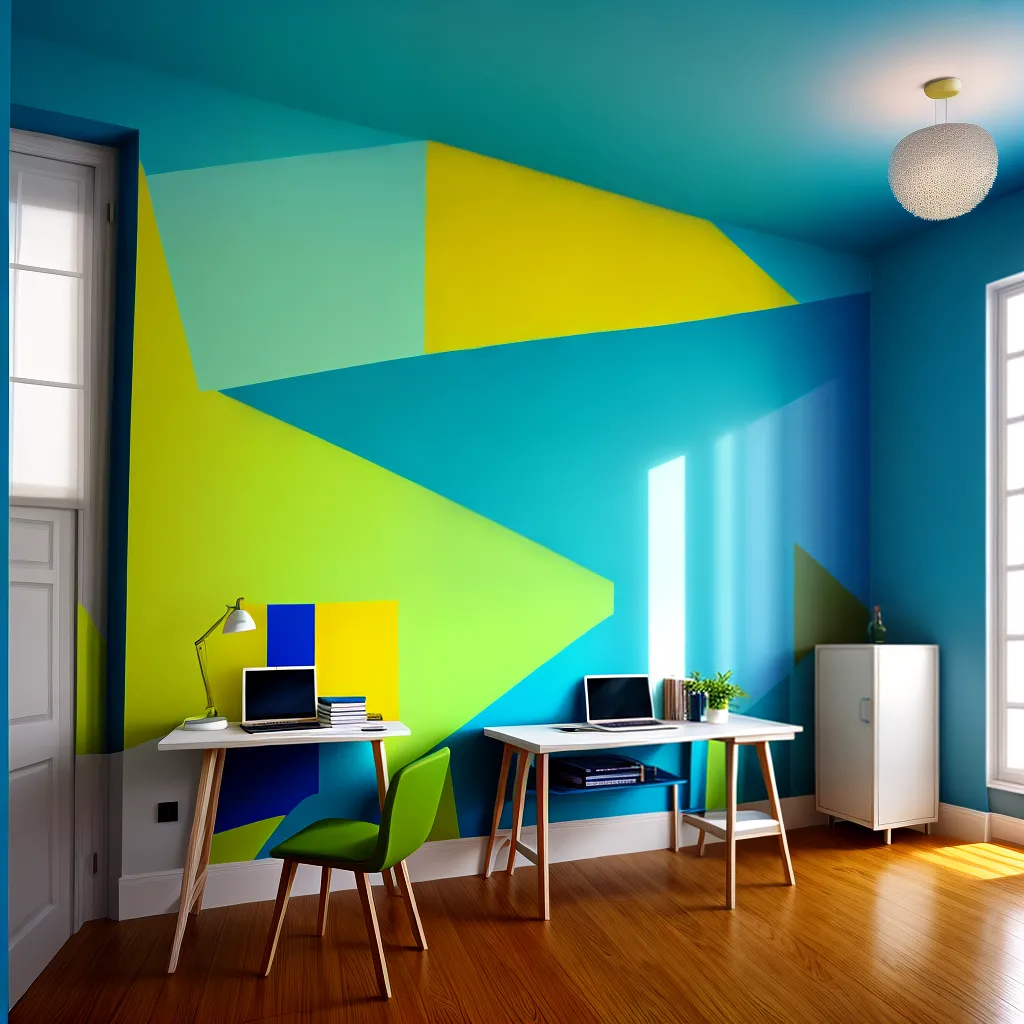 sala colorida paredes azul verde amarelo