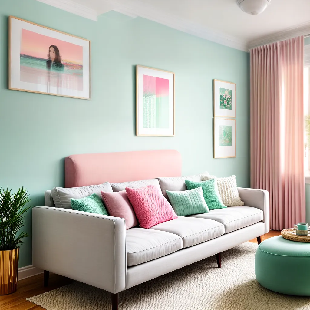 sala estar pastel sofa arte