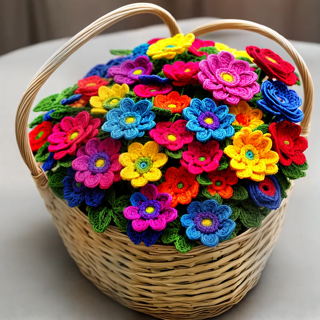 croche flores coloridas cesta croche flores coloridas cesta