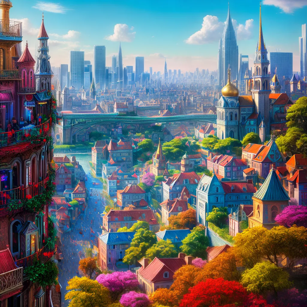 pintura cidade flutuante encantadora