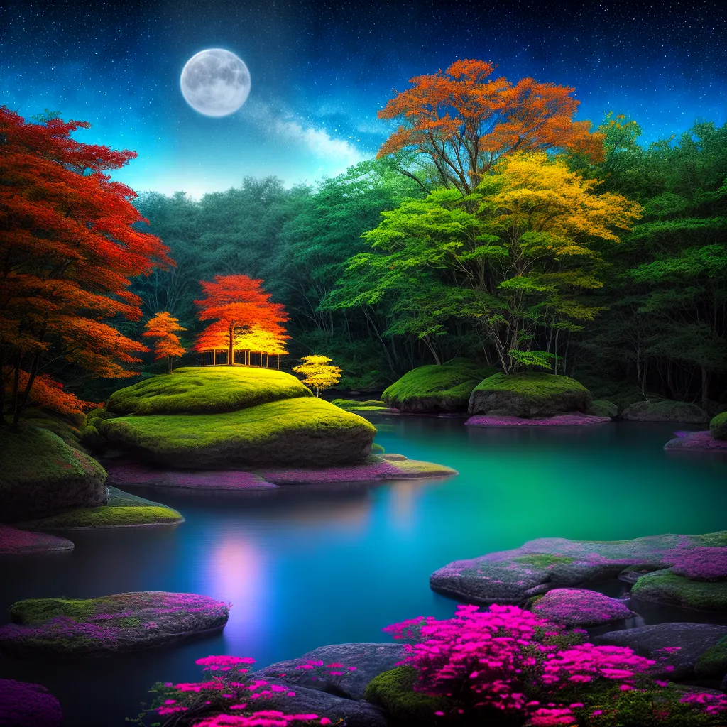 pintura floresta mistica ilhas animais