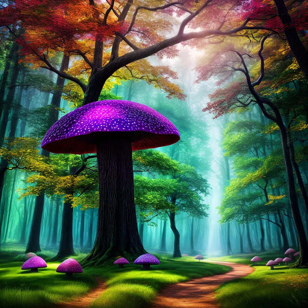 pintura floresta mistica mushrooms criaturas
