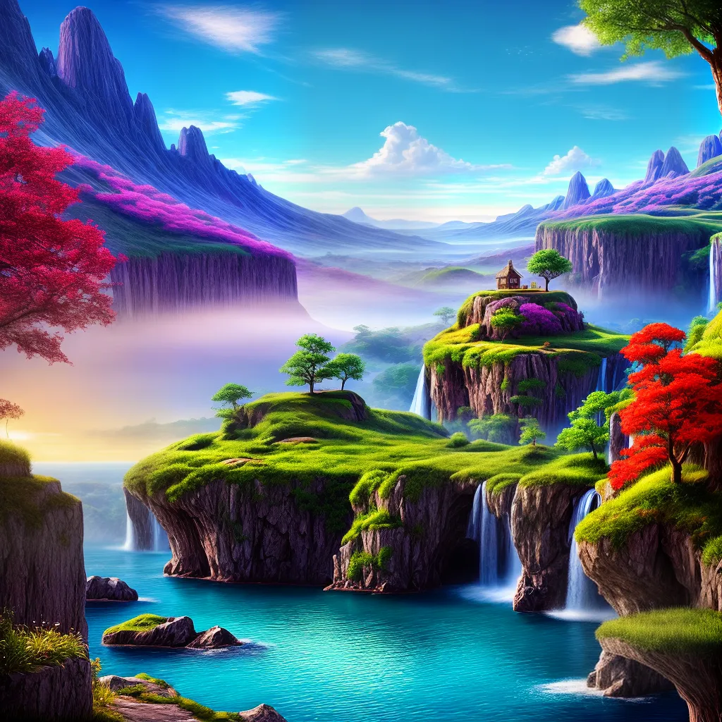 pintura paisagem onirica ilhas criaturas