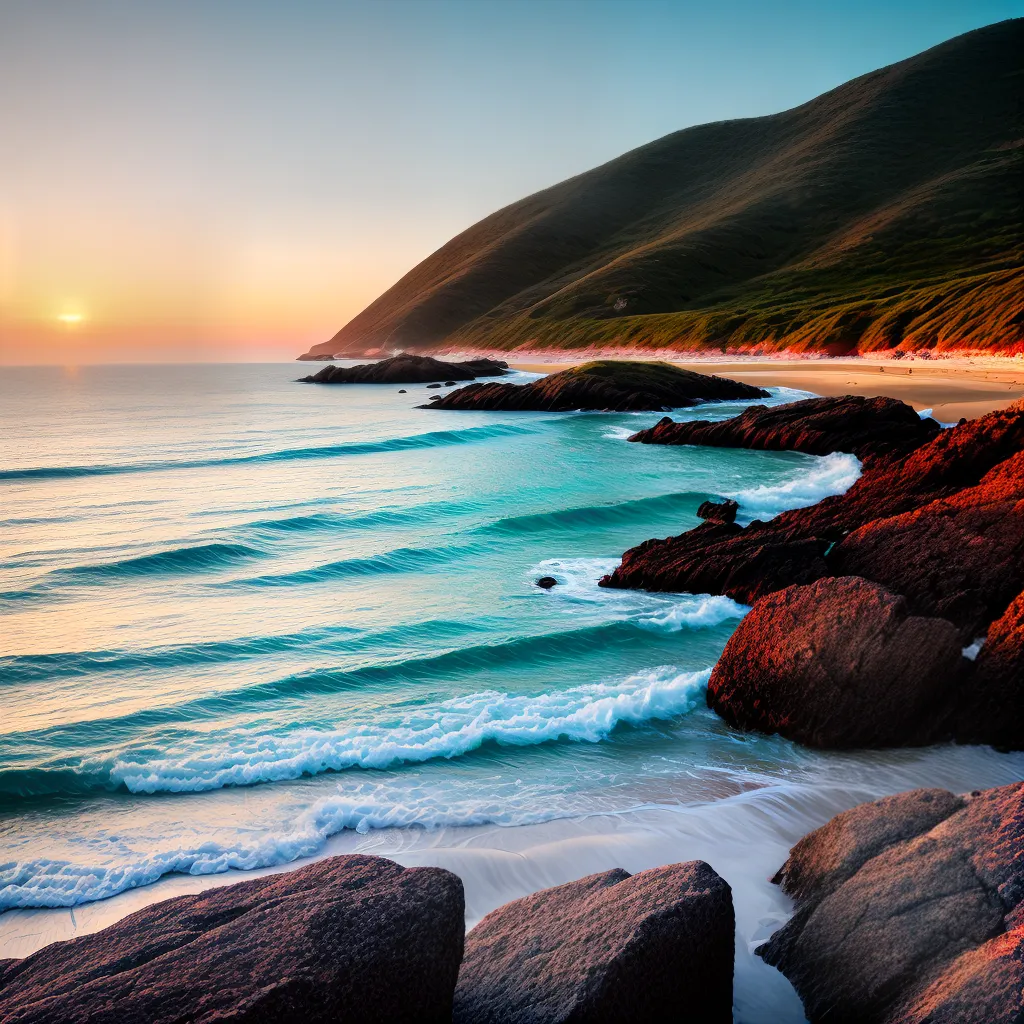 praia tranquila ondas pastel por do sol praia tranquila ondas pastel por do sol
