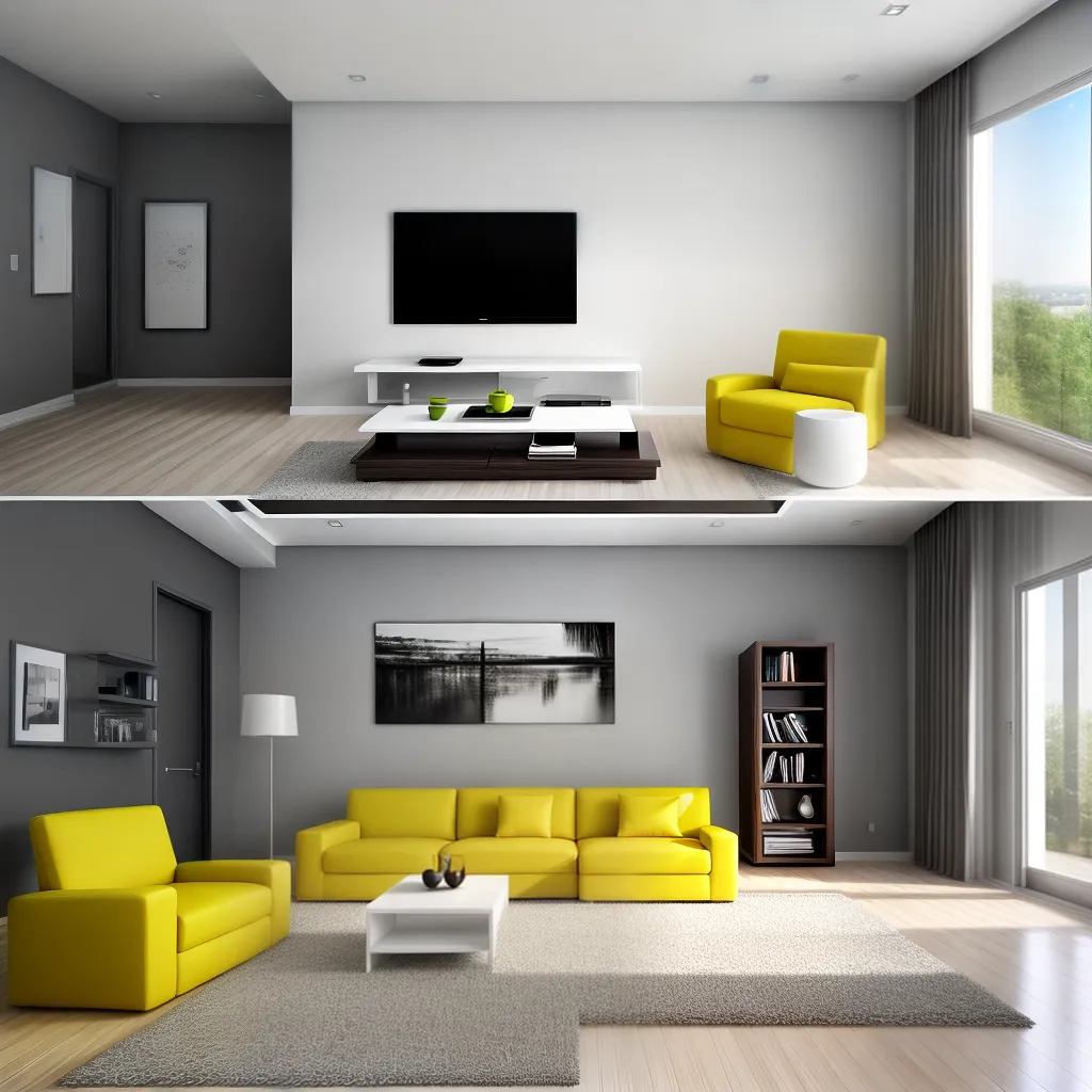 sala minimalista branco amarelo sereno