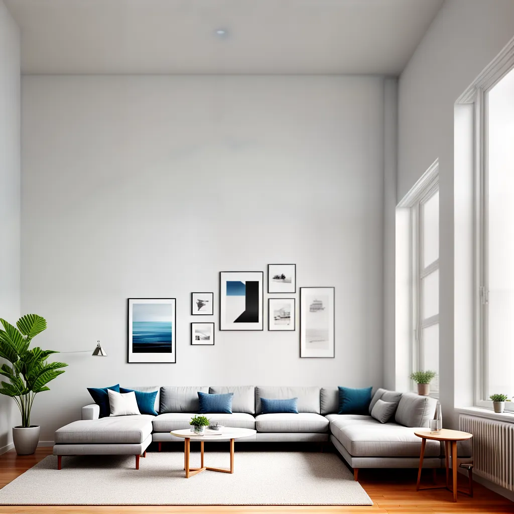 sala minimalista neutra toque azul