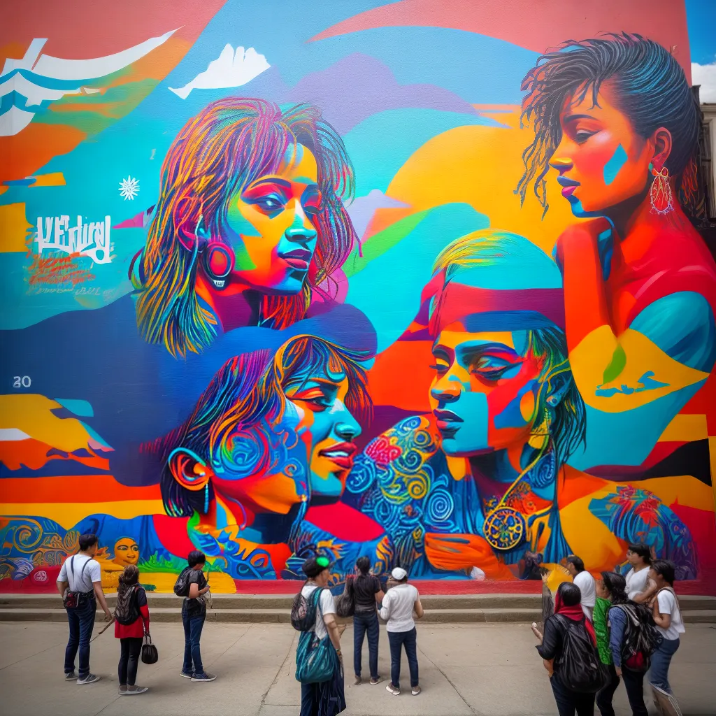 cidade vibrante multidao mural conversas