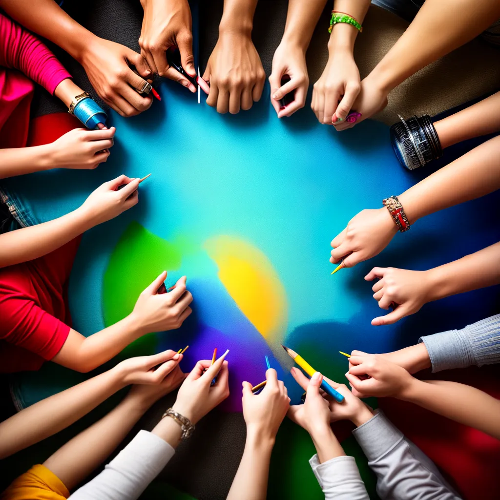 grupo diverso maos unidas arte