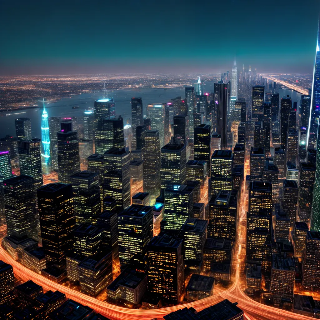 cidade futurista noite arranha ceus nave cidade futurista noite arranha ceus nave