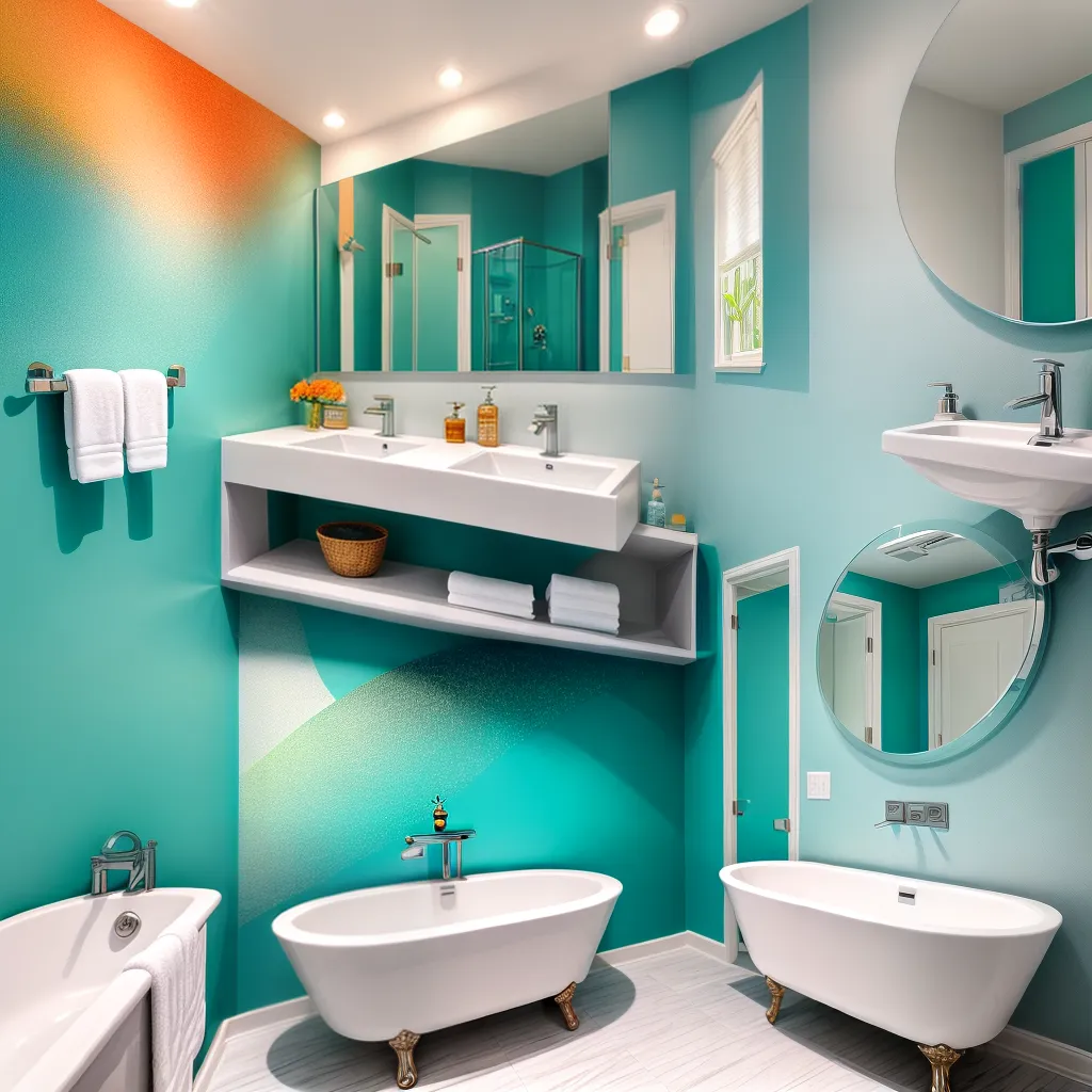 banheiro decorado moderno aqua coral ouro