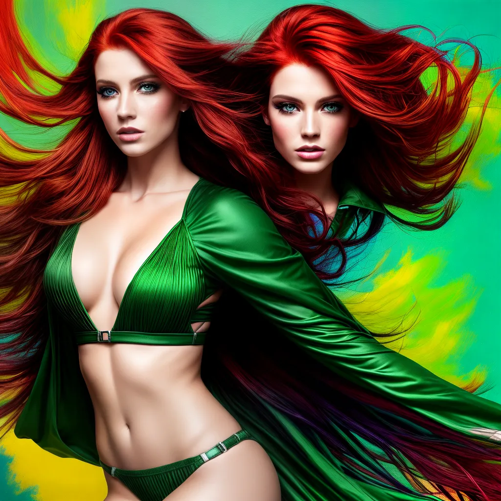 pintura mulher cabelo vermelho olhos verdes
