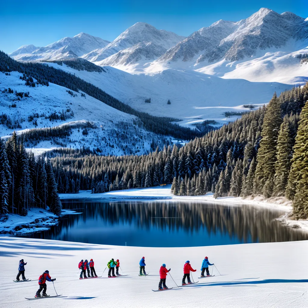 paisagem inverno montanhas lago esportes