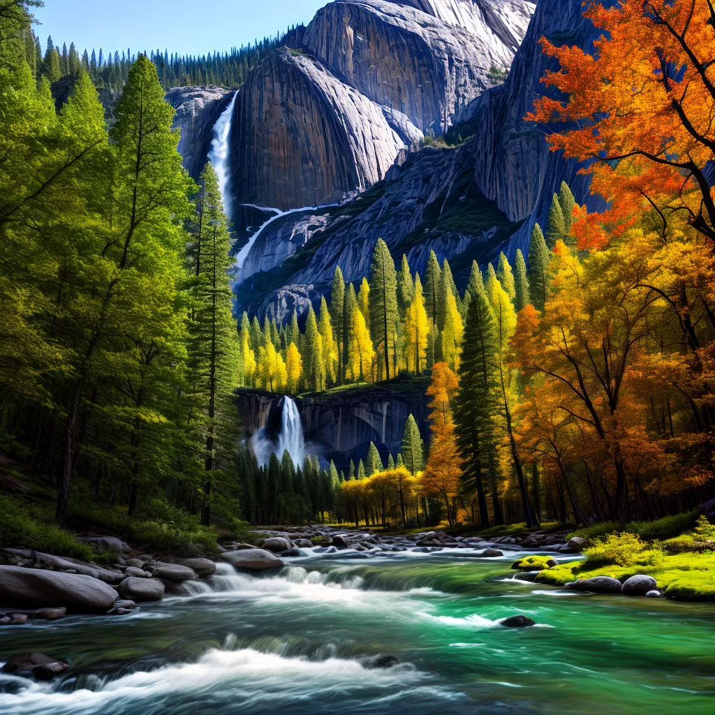 yosemite paisagem cachoeira rio colorido