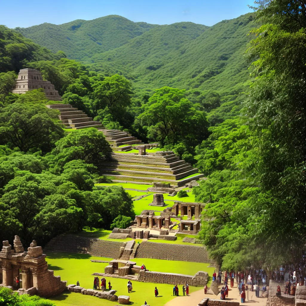 pintura indigena trajes verde ruinas