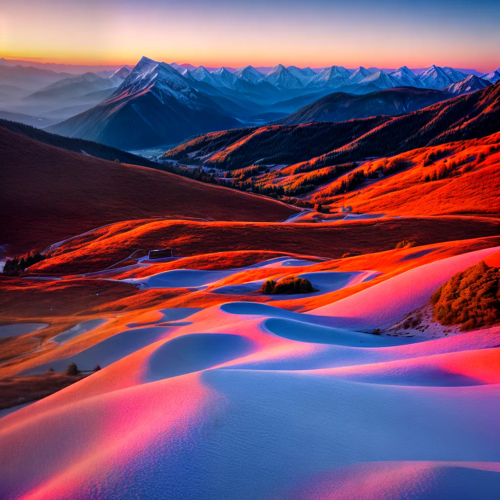 por do sol montanhas neve ceu