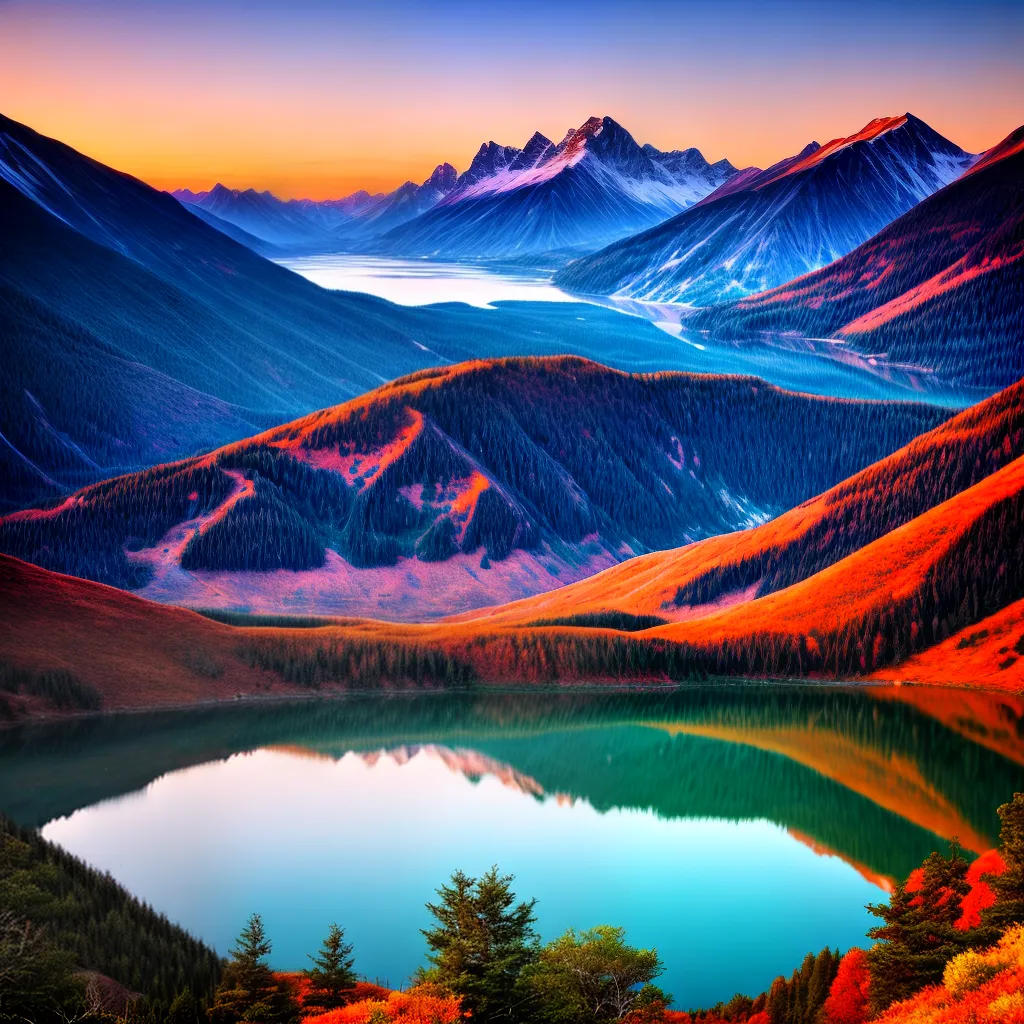 por do sol montanhas lago serenidade