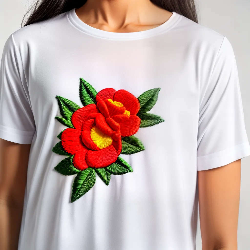 bordado colorido flor camiseta bordado colorido flor camiseta