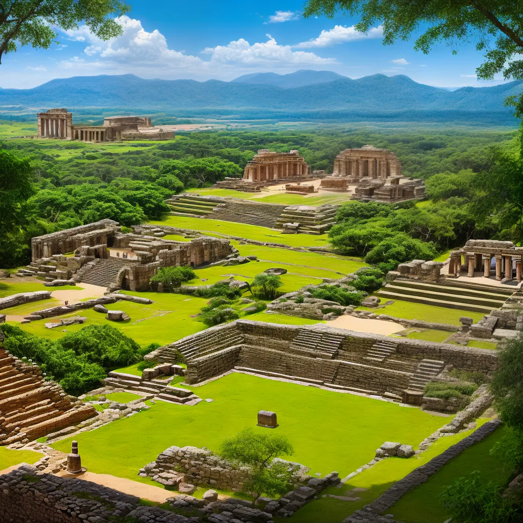 pintura indigena trajes verde ruinas 1