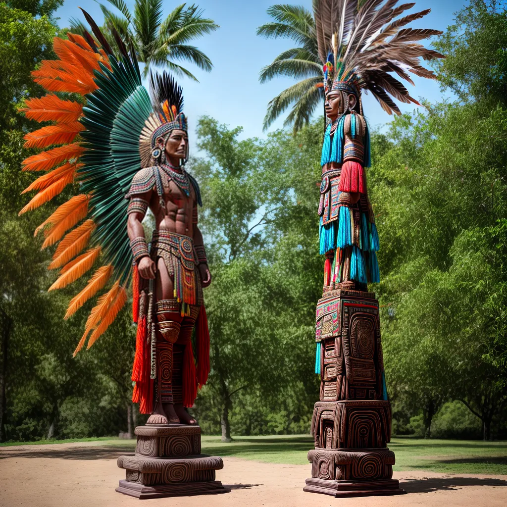 escultura maya guerreiro plumas natureza
