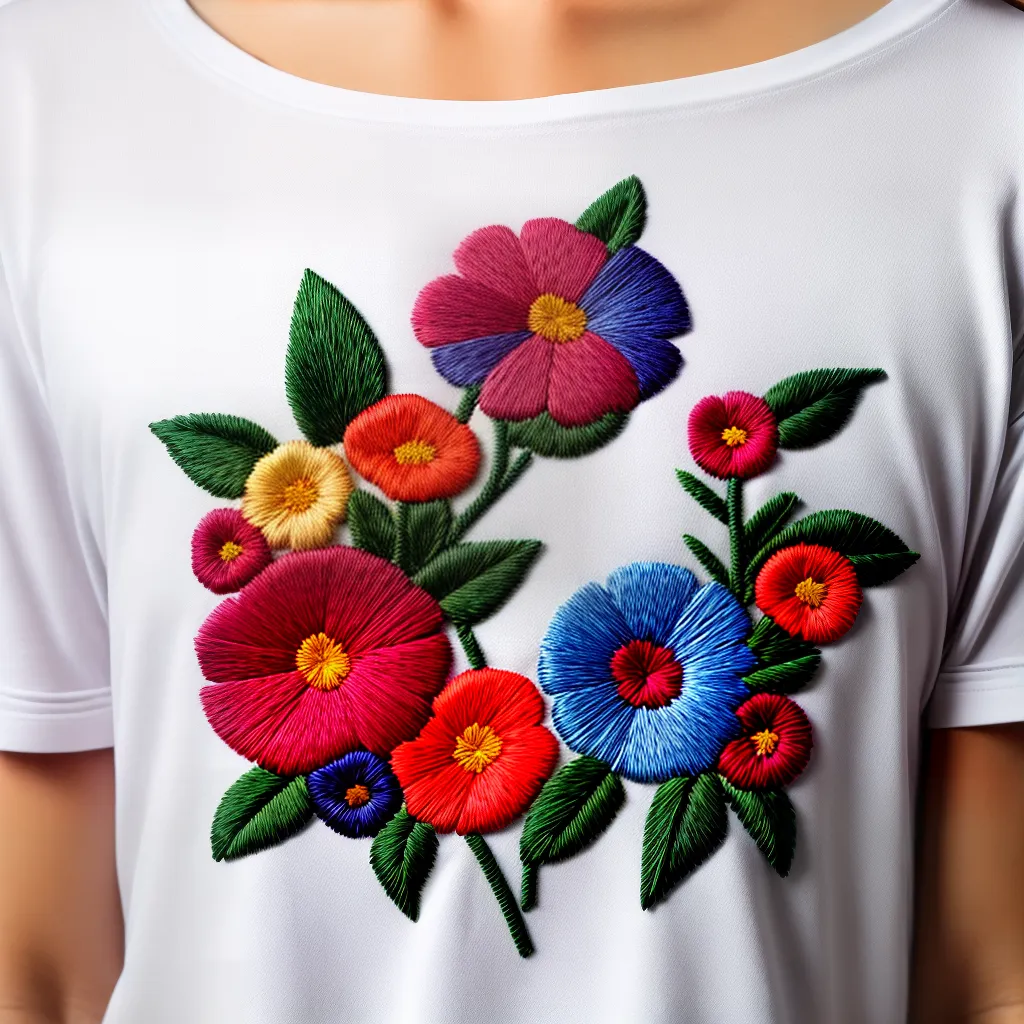 flor bordada camiseta branca flor bordada camiseta branca