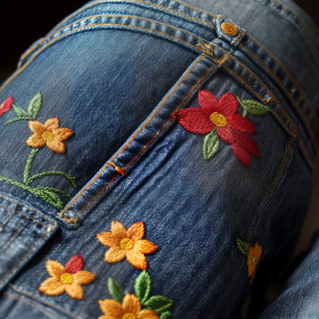 jeans bordado floral artesanal jeans bordado floral artesanal