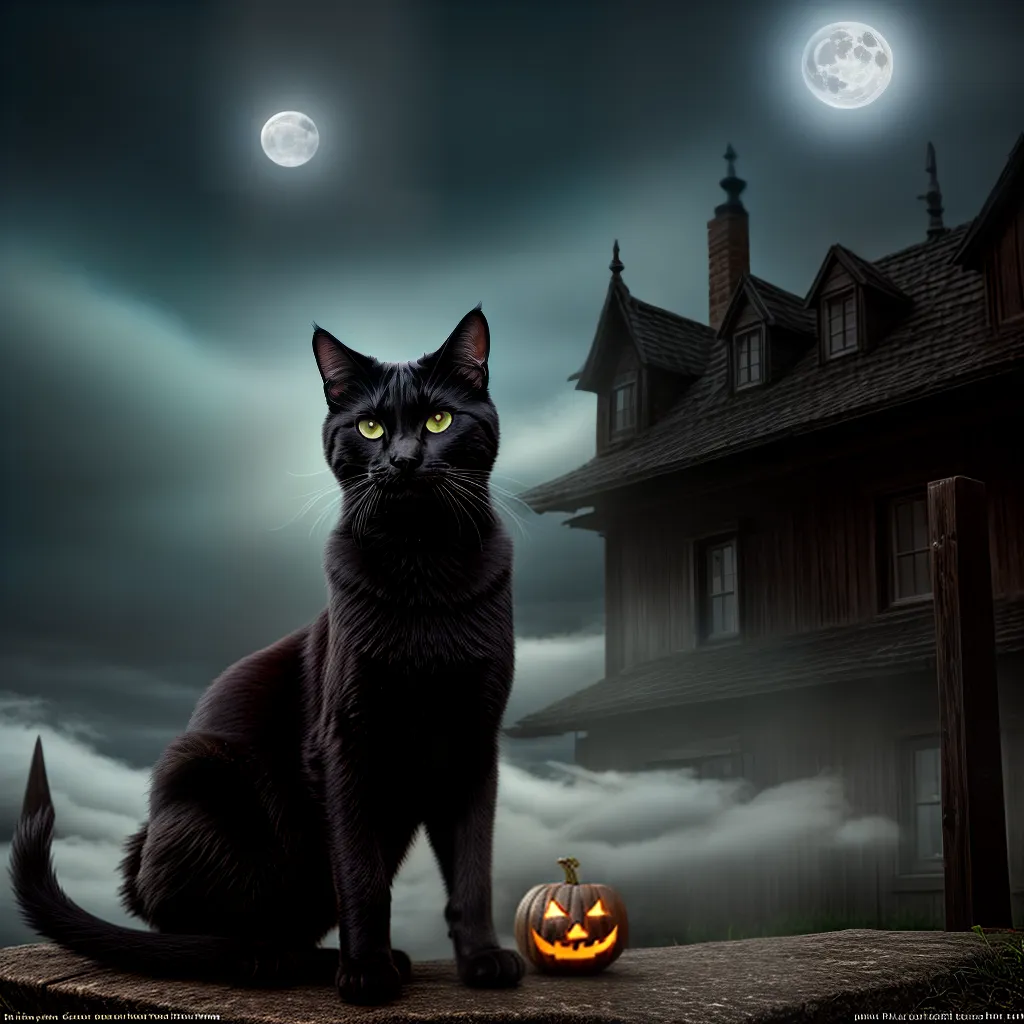 gato preto lua nuvens abobora halloween