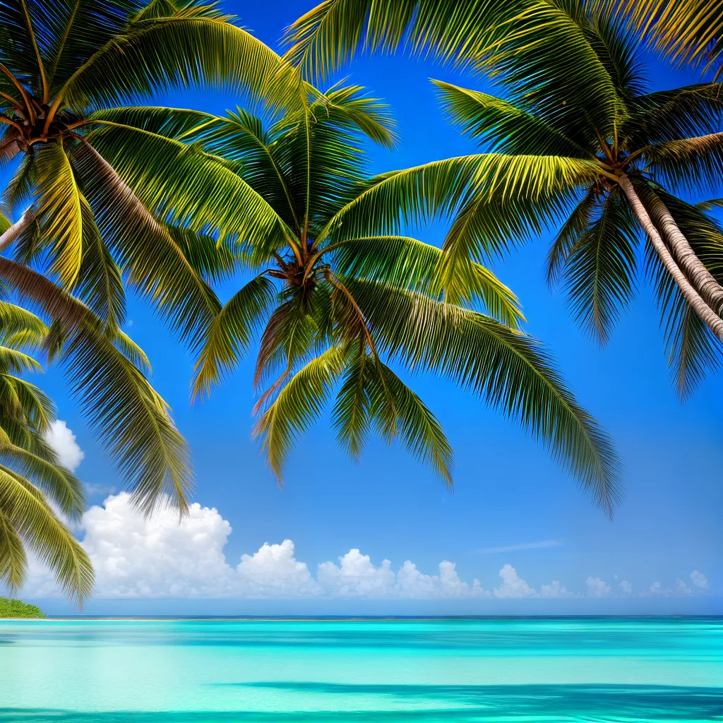 paisagem tropical palmeiras azul turquesa